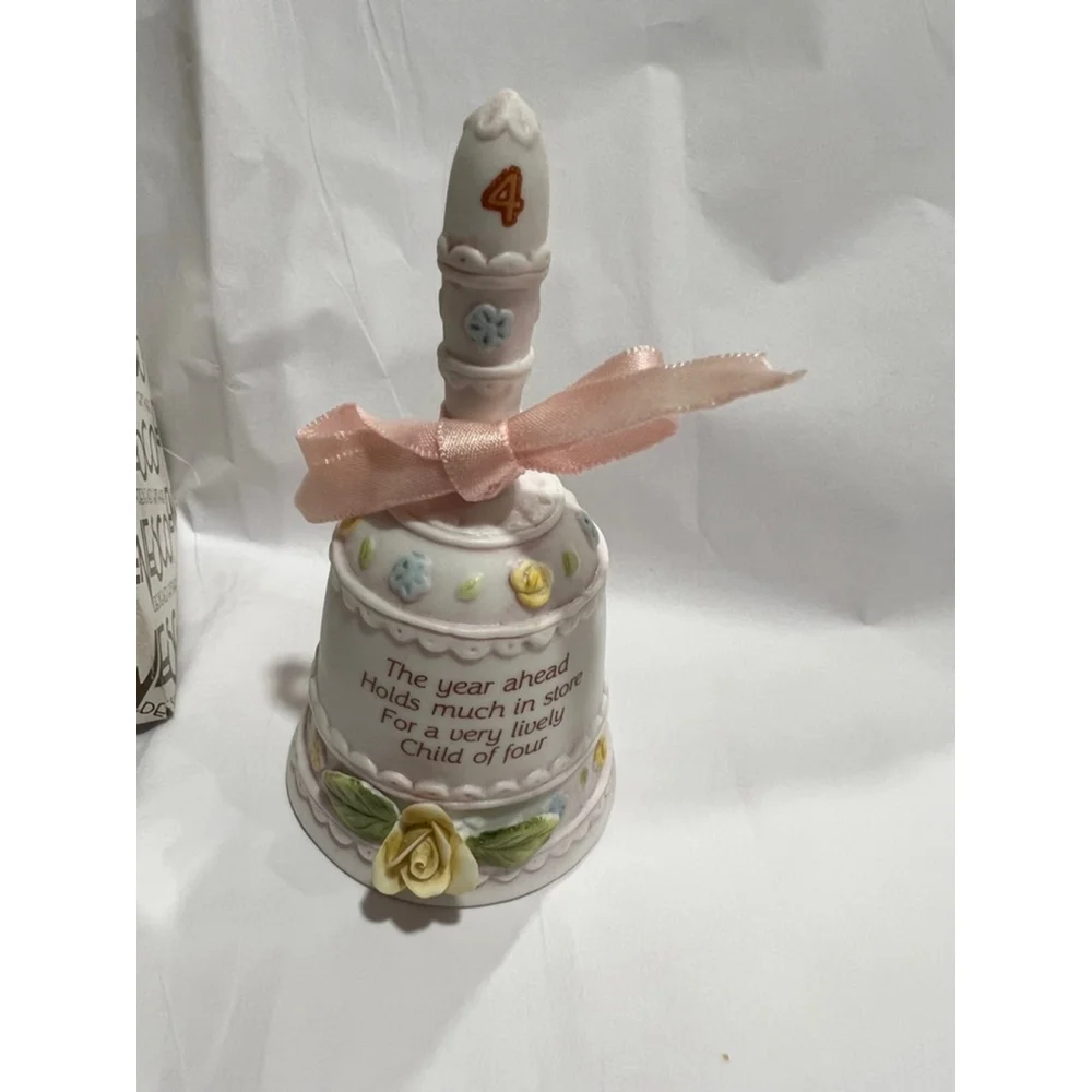 Vintage Enesco Birthday Collector Bell Age 4 1980’s Petite Fleur